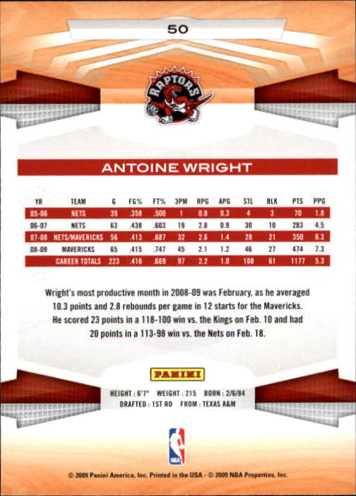 2009-10 Panini #50 Antoine Wright back image