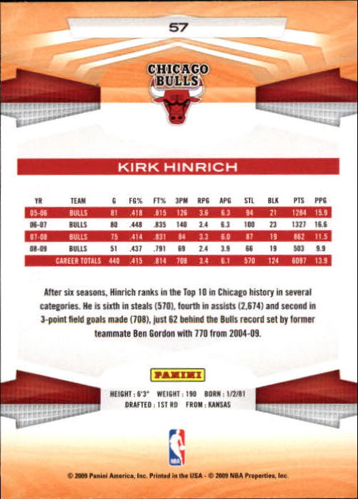 2009-10 Panini #57 Kirk Hinrich back image