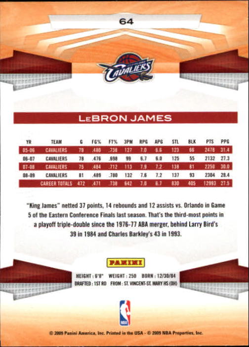 2009-10 Panini #64 LeBron James back image