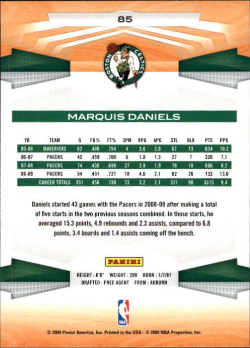 2009-10 Panini #85 Marquis Daniels back image