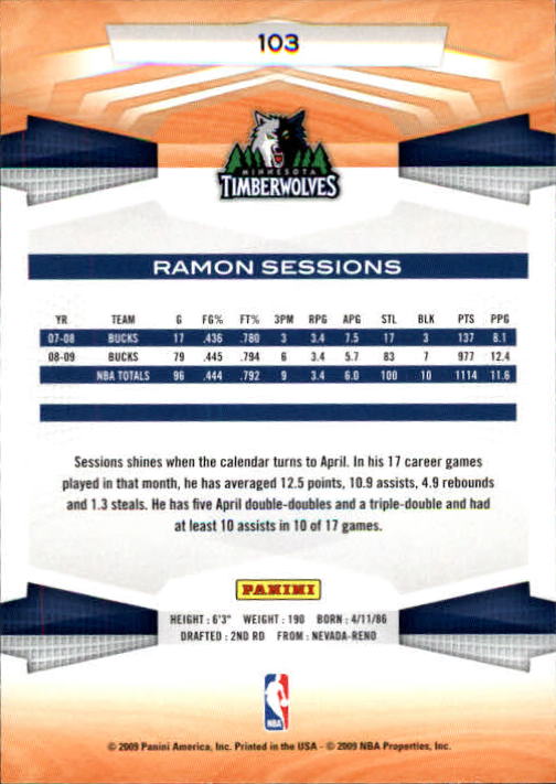 2009-10 Panini #103 Ramon Sessions back image