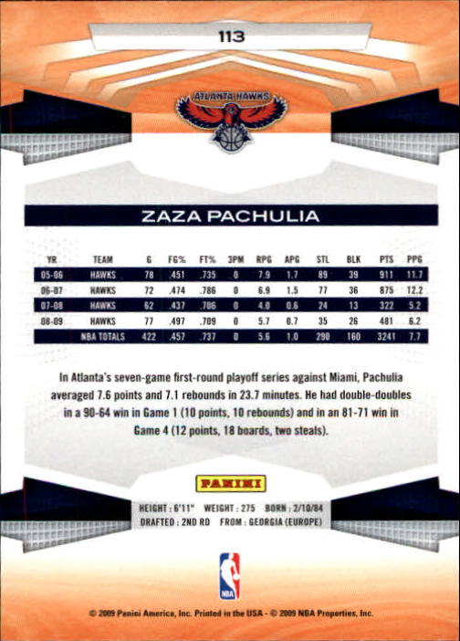 2009-10 Panini #113 Zaza Pachulia back image