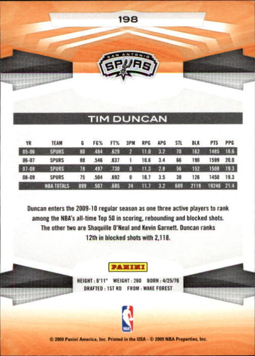 2009-10 Panini #198 Tim Duncan back image