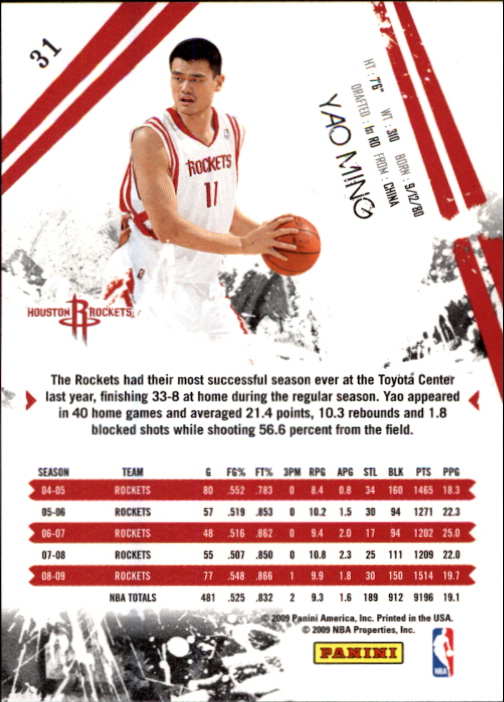 2009-10 Rookies and Stars #31 Yao Ming back image