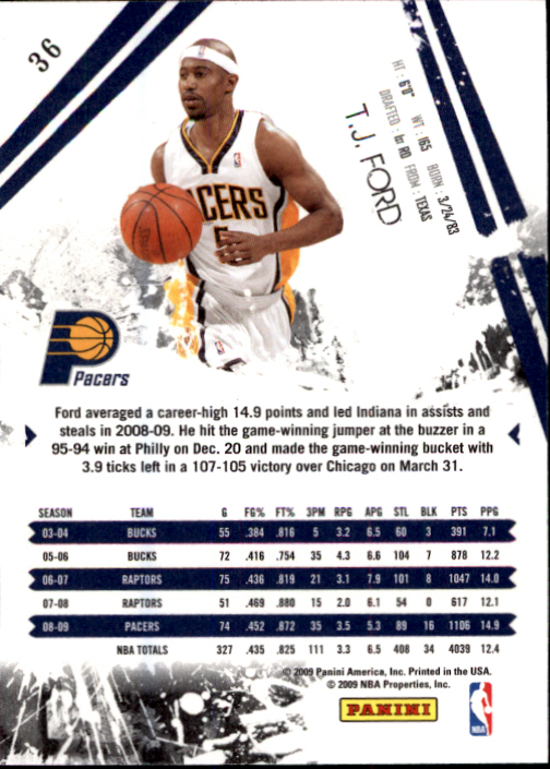 2009-10 Rookies and Stars #36 T.J. Ford back image