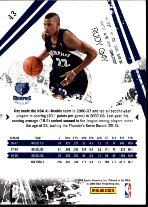 2009-10 Rookies and Stars #43 Rudy Gay back image