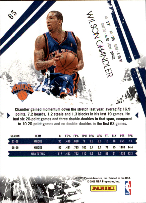 2009-10 Rookies and Stars #65 Wilson Chandler back image