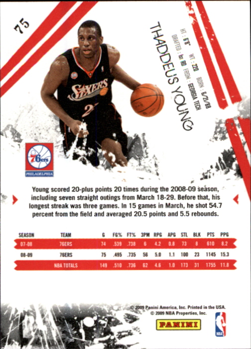 2009-10 Rookies and Stars #75 Thaddeus Young back image