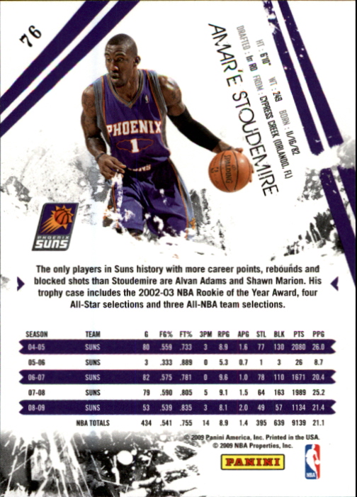2009-10 Rookies and Stars #76 Amare Stoudemire back image
