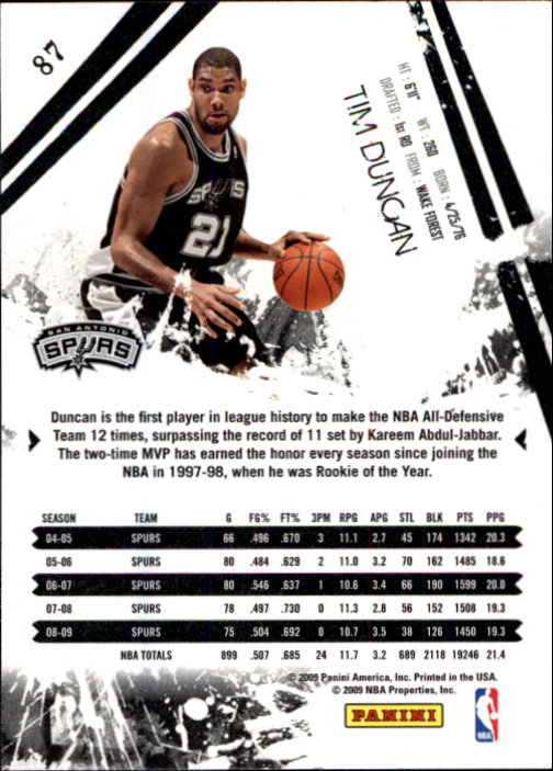 2009-10 Rookies and Stars #87 Tim Duncan back image