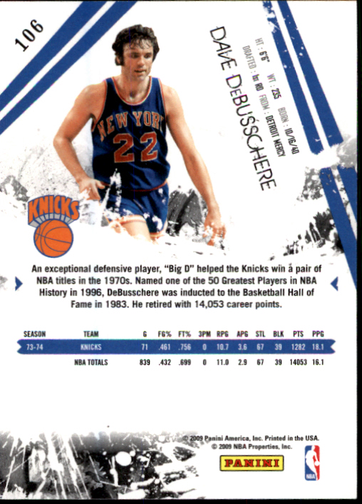 2009-10 Rookies and Stars #106 Dave DeBusschere back image