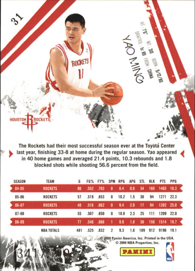 2009-10 Rookies and Stars Gold #31 Yao Ming back image