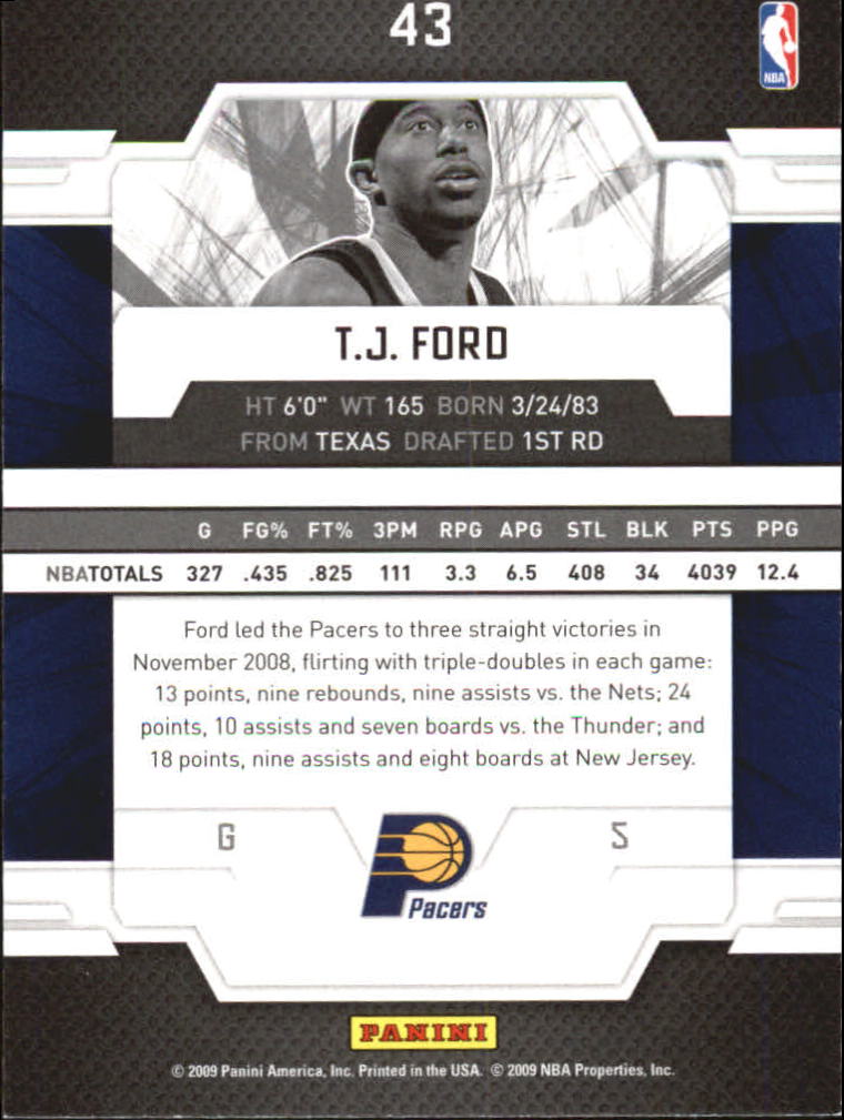 2009-10 Donruss Elite #43 T.J. Ford back image