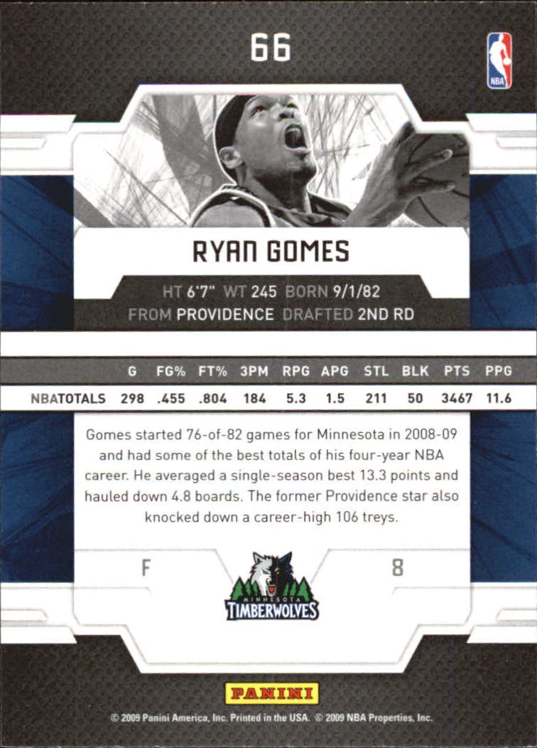 2009-10 Donruss Elite #66 Ryan Gomes back image