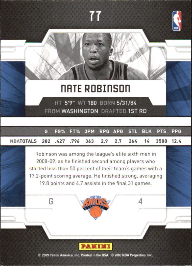 2009-10 Donruss Elite #77 Nate Robinson back image