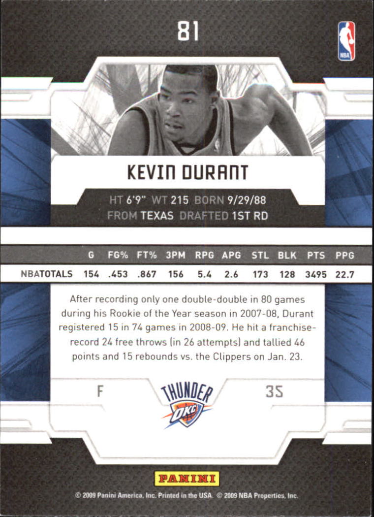 2009-10 Donruss Elite #81 Kevin Durant back image