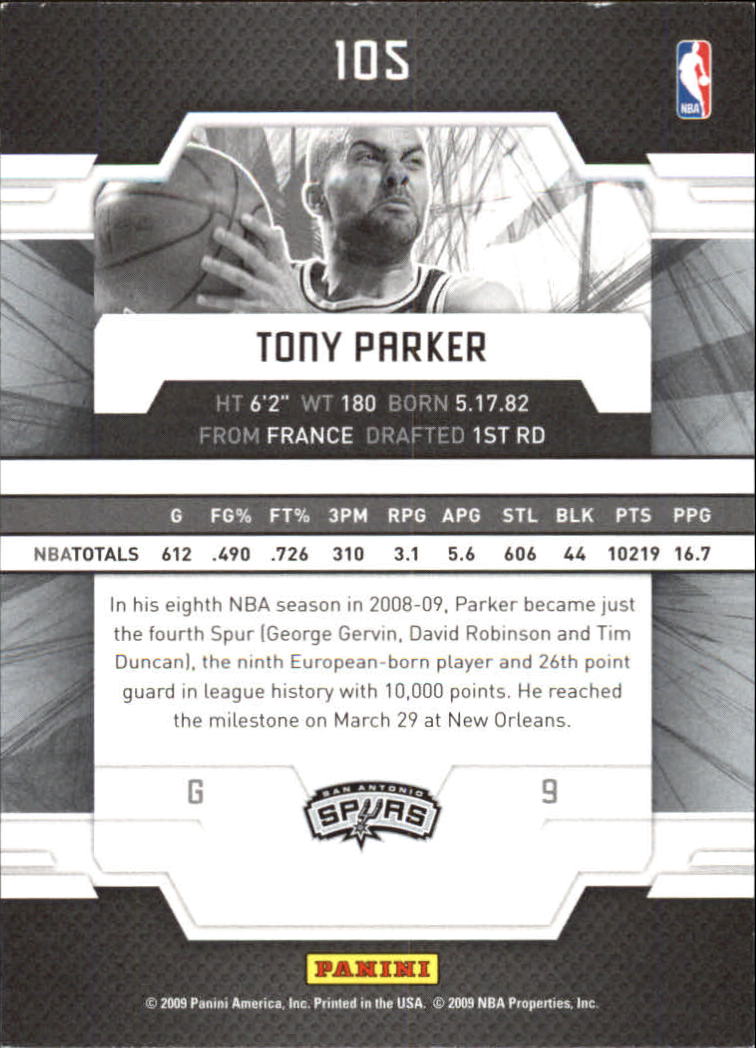 2009-10 Donruss Elite #105 Tony Parker back image
