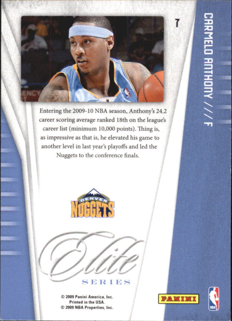 2009-10 Donruss Elite Series Green #7 Carmelo Anthony back image