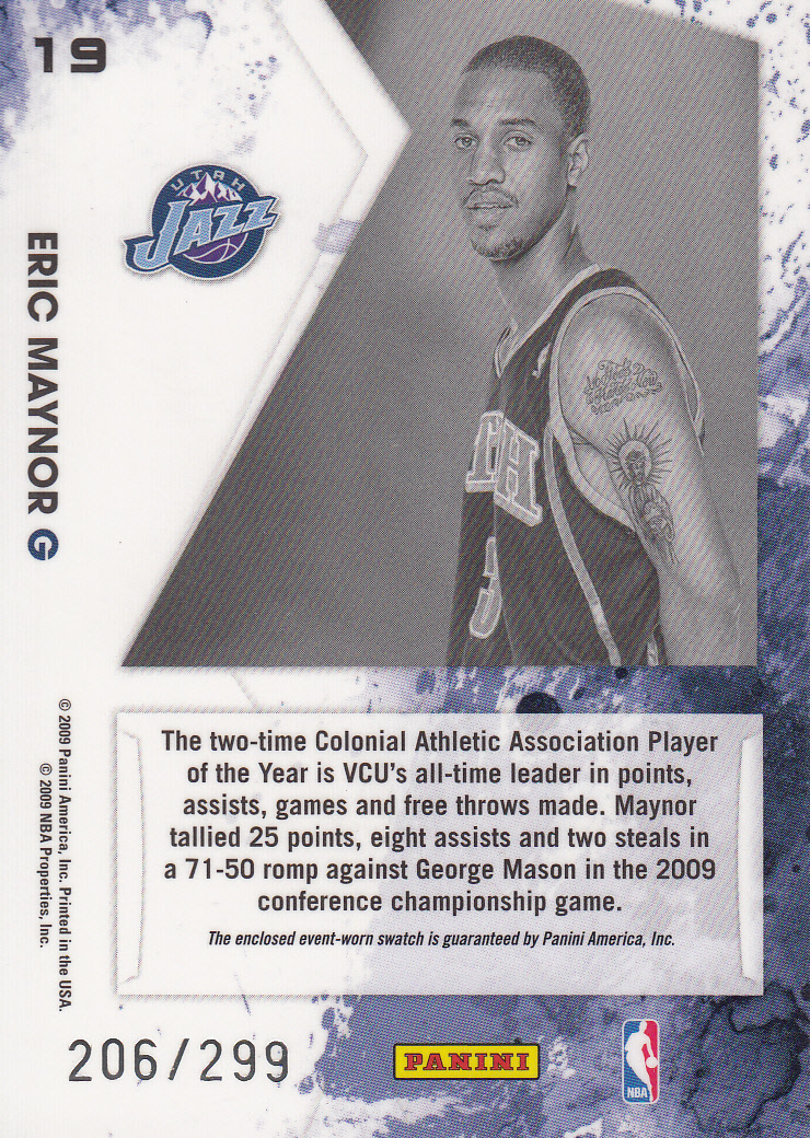 2009-10 Rookies and Stars Longevity Freshman Orientation Materials Jerseys #19 Eric Maynor back image