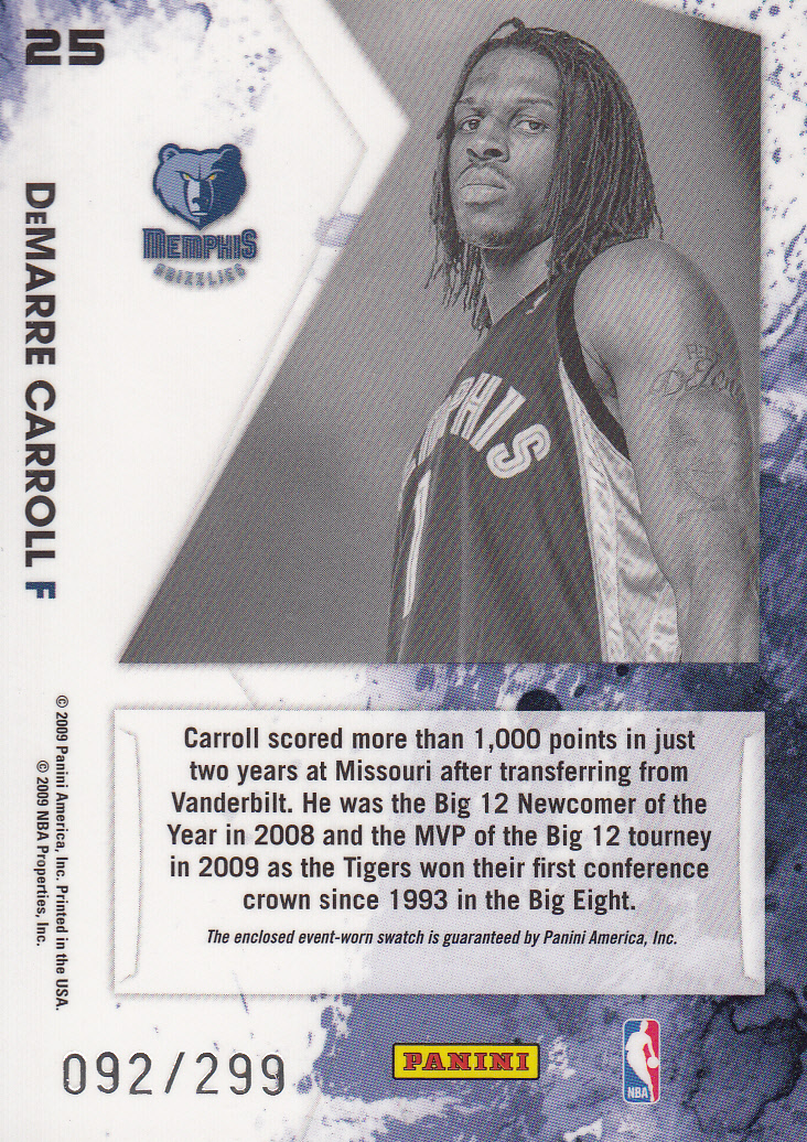 2009-10 Rookies and Stars Longevity Freshman Orientation Materials Jerseys #25 DeMarre Carroll back image