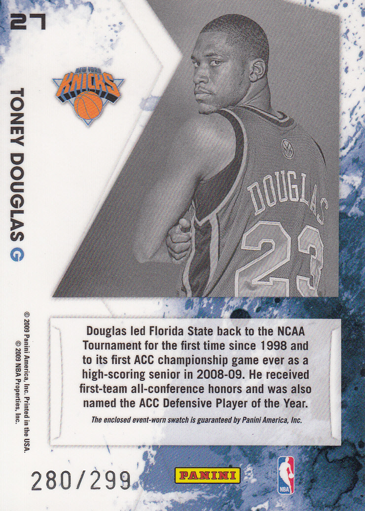 2009-10 Rookies and Stars Longevity Freshman Orientation Materials Jerseys #27 Toney Douglas back image