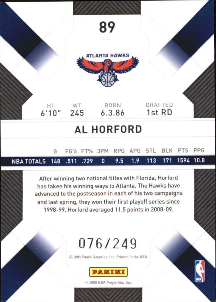 2009-10 Panini Threads #89 Al Horford back image