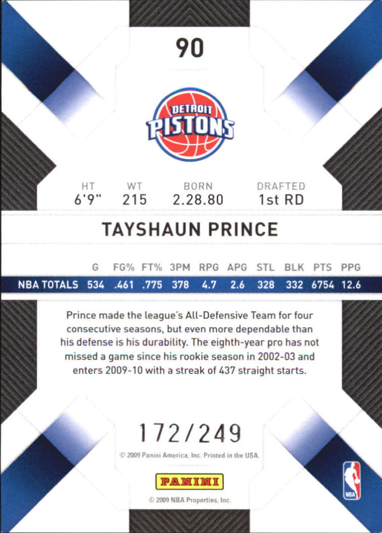 2009-10 Panini Threads #90 Tayshaun Prince back image