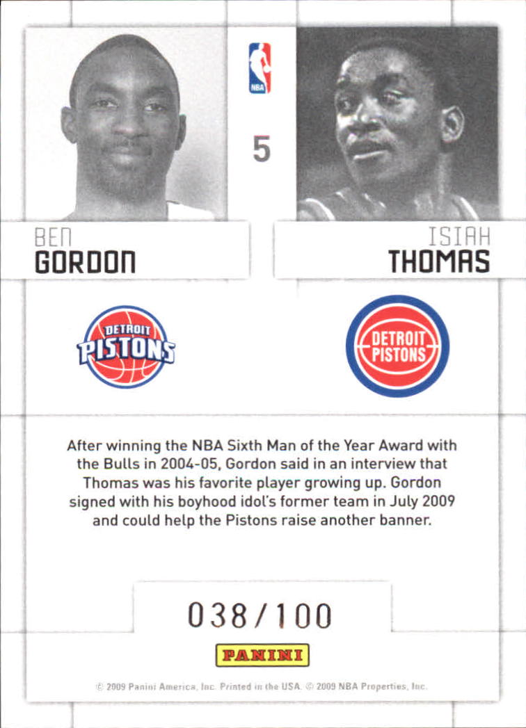 2009-10 Panini Threads Generations Century Proof #5 Ben Gordon/Isiah Thomas