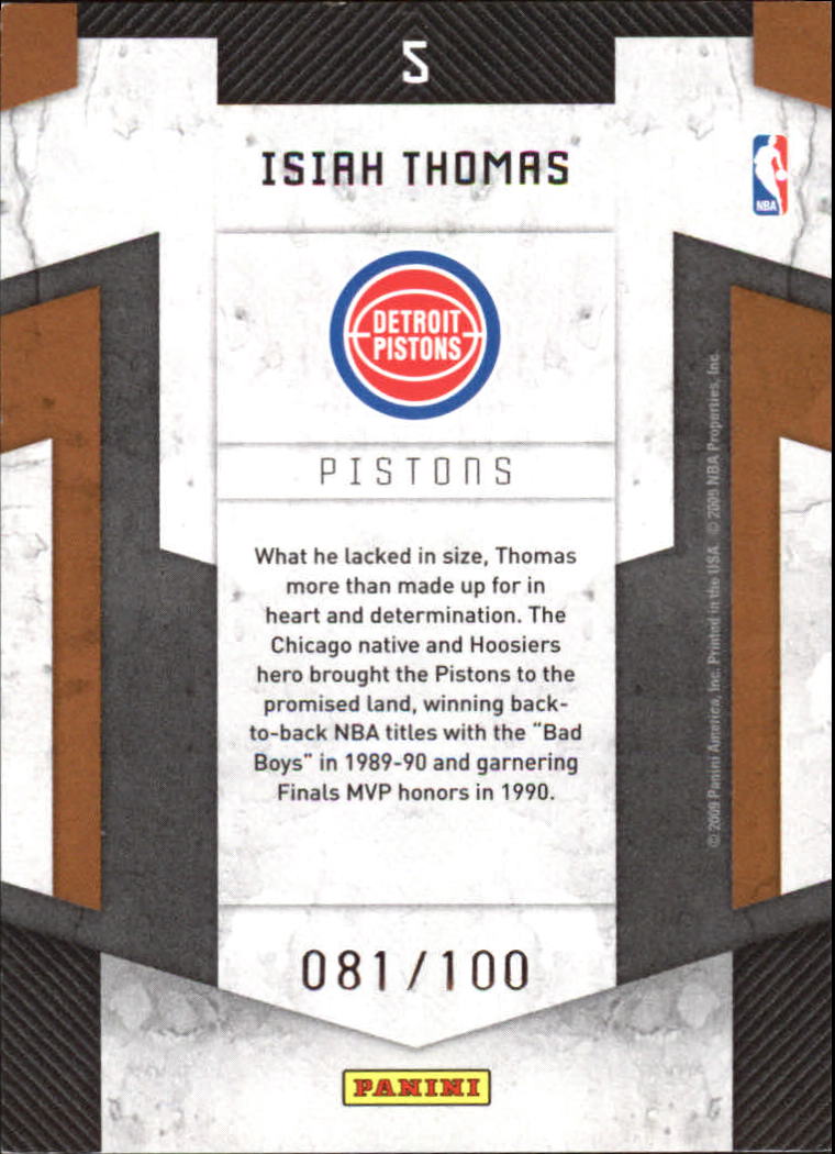 2009-10 Panini Threads Legends Century Proof #5 Isiah Thomas back image