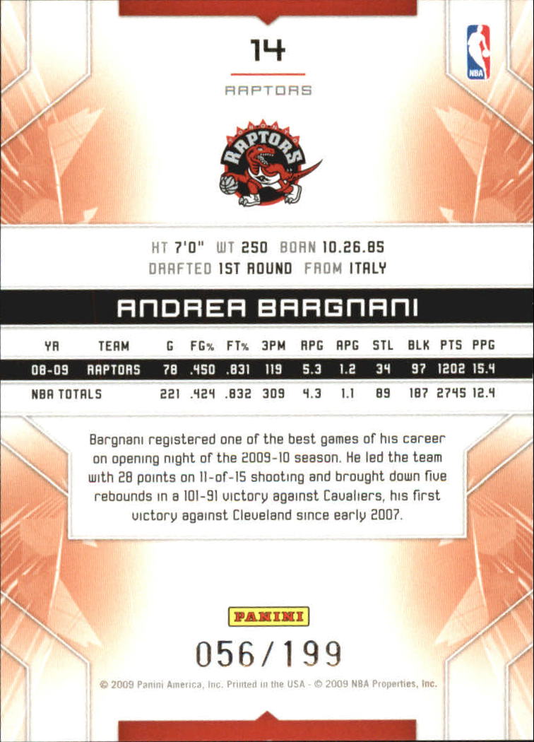 2009-10 Limited #14 Andrea Bargnani back image