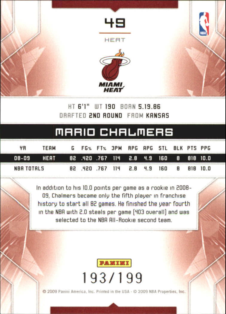 2009-10 Limited #49 Mario Chalmers back image