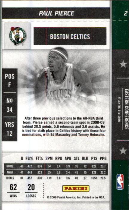 2009-10 Playoff Contenders #2 Paul Pierce back image