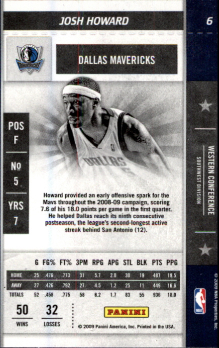 2009-10 Playoff Contenders #6 Josh Howard back image