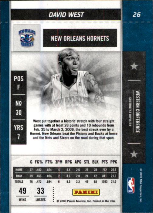2009-10 Playoff Contenders #26 David West back image