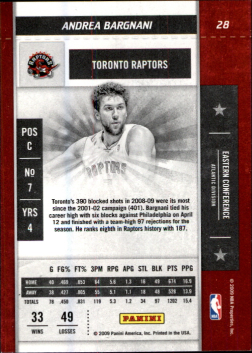 2009-10 Playoff Contenders #28 Andrea Bargnani back image