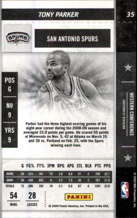 2009-10 Playoff Contenders #35 Tony Parker back image