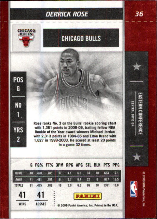 2009-10 Playoff Contenders #36 Derrick Rose back image