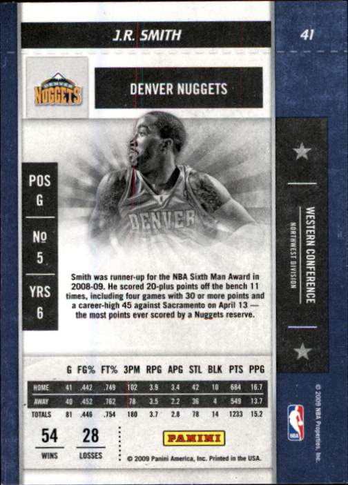 2009-10 Playoff Contenders #41 J.R. Smith back image