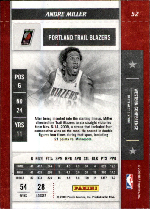 2009-10 Playoff Contenders #52 Andre Miller back image