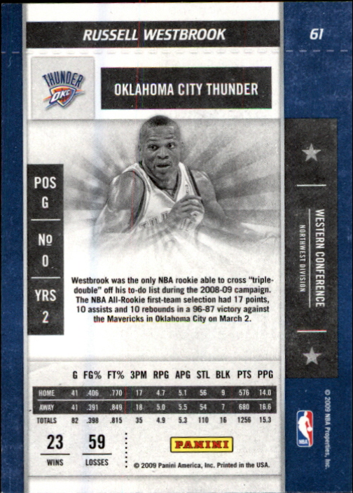 2009-10 Playoff Contenders #61 Russell Westbrook back image