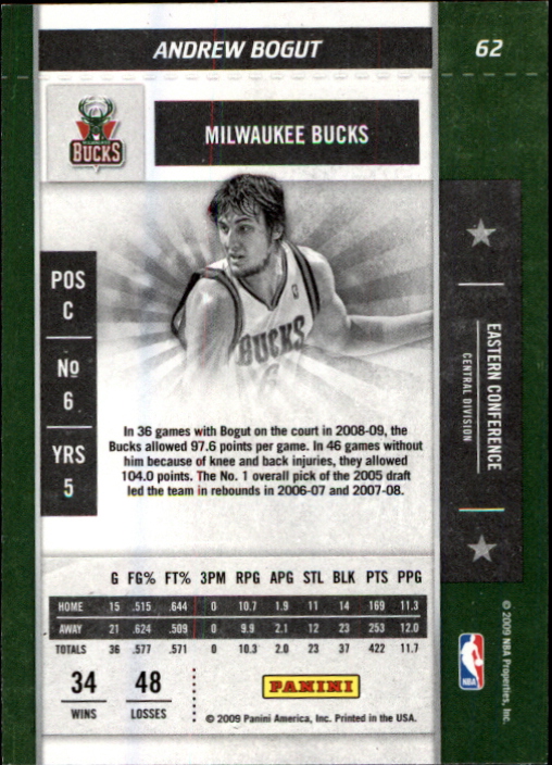 2009-10 Playoff Contenders #62 Andrew Bogut back image