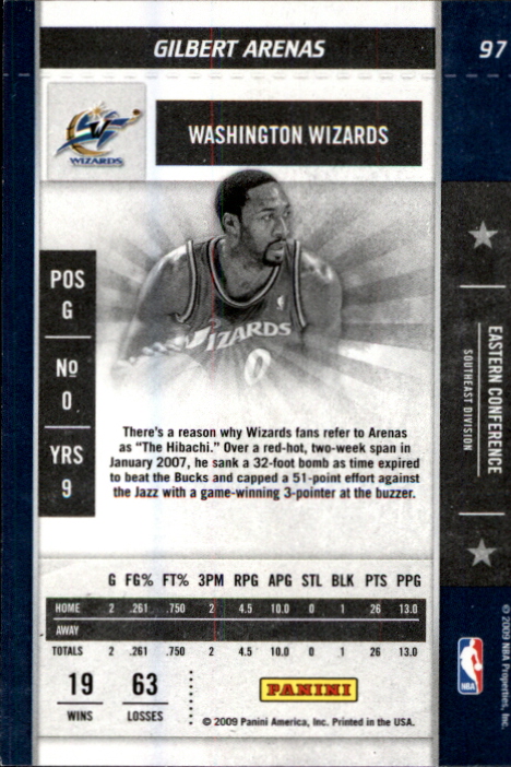 2009-10 Playoff Contenders #97 Gilbert Arenas back image
