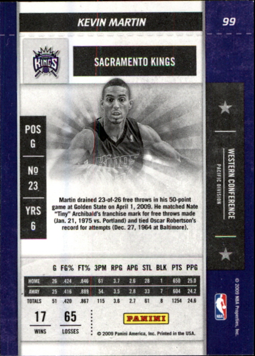 2009-10 Playoff Contenders #99 Kevin Martin back image