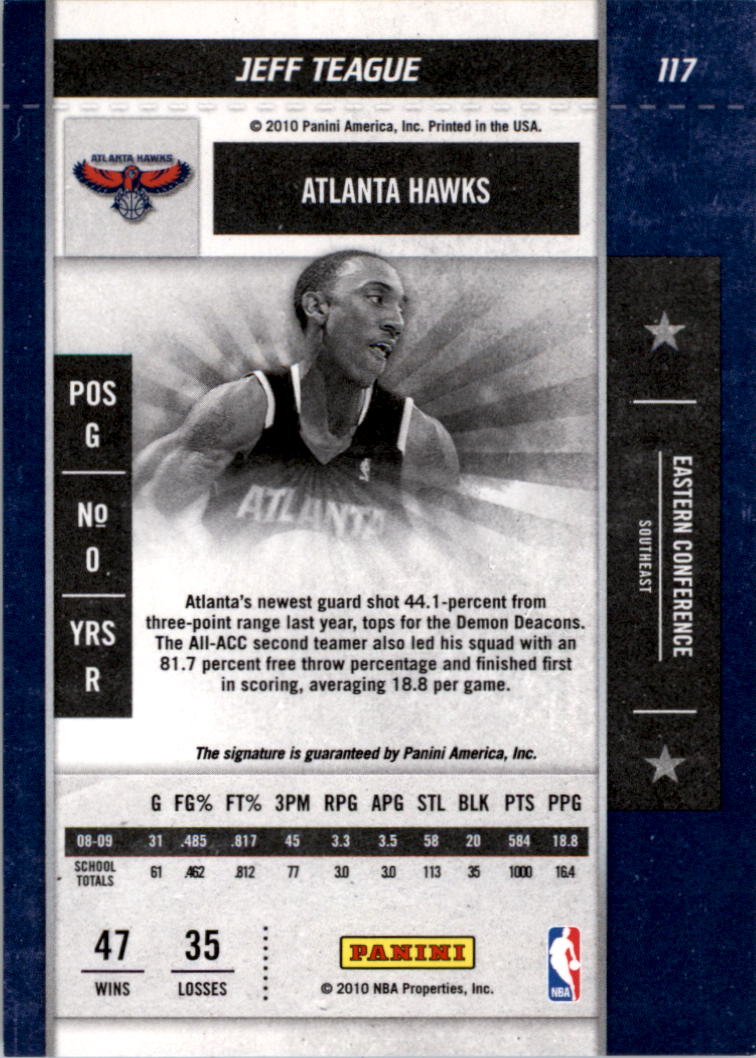 2009-10 Playoff Contenders #117 Jeff Teague AU RC back image