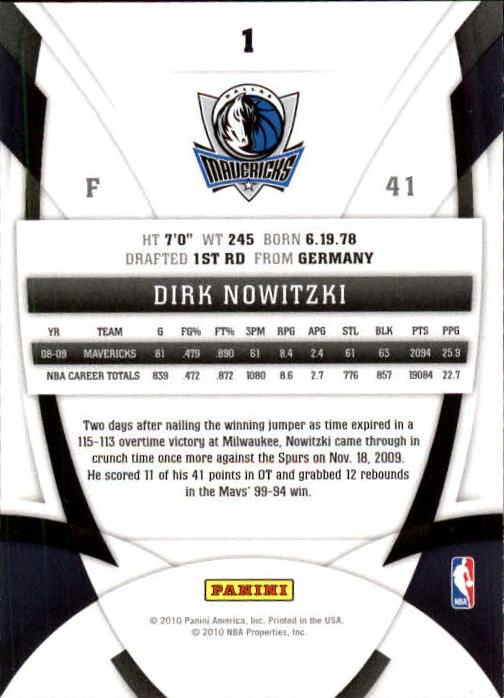 2009-10 Certified #1 Dirk Nowitzki back image
