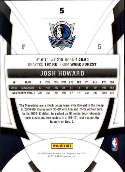 2009-10 Certified #5 Josh Howard back image