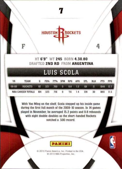 2009-10 Certified #7 Luis Scola back image