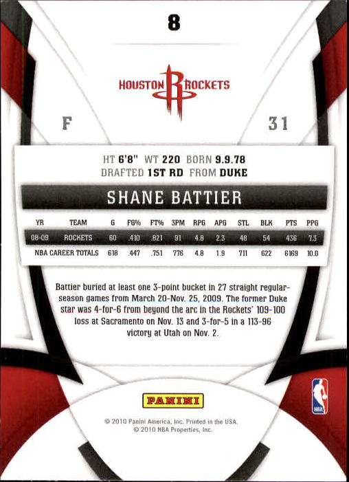 2009-10 Certified #8 Shane Battier back image