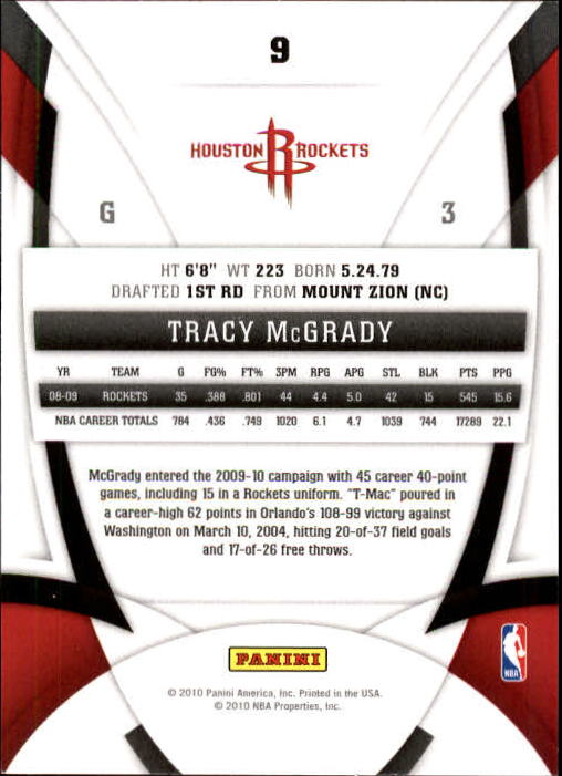 2009-10 Certified #9 Tracy McGrady back image