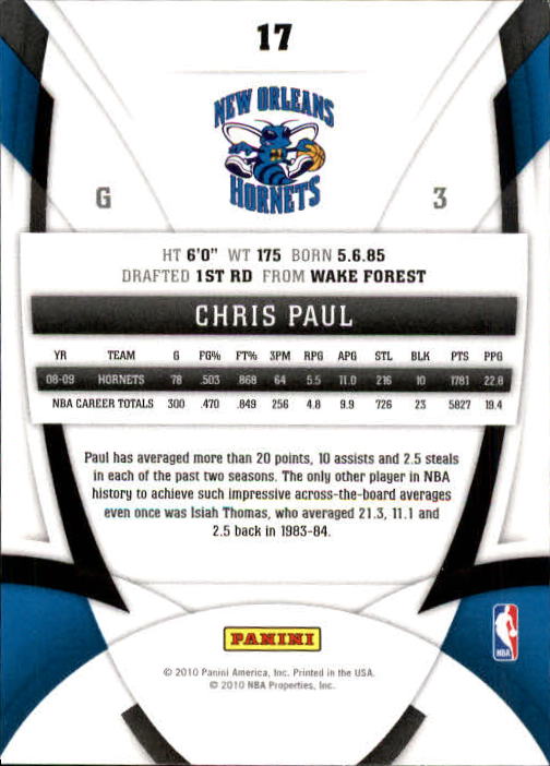 2009-10 Certified #17 Chris Paul back image